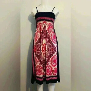 Cristina Love sz S women’s hot pink, cream, black dress, vibrant beautiful beach
